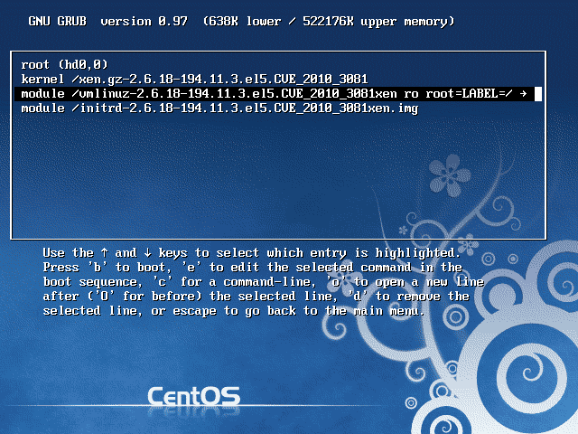 Selecting VM Linuz