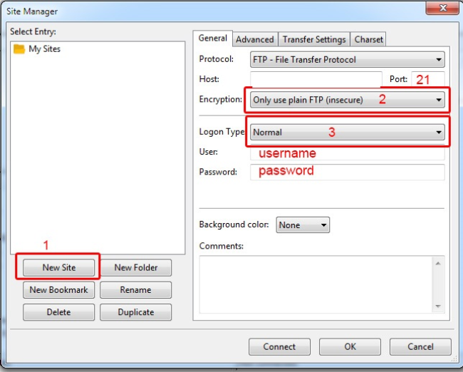 تنظیمات FTP در نرم افزار Filezilla
